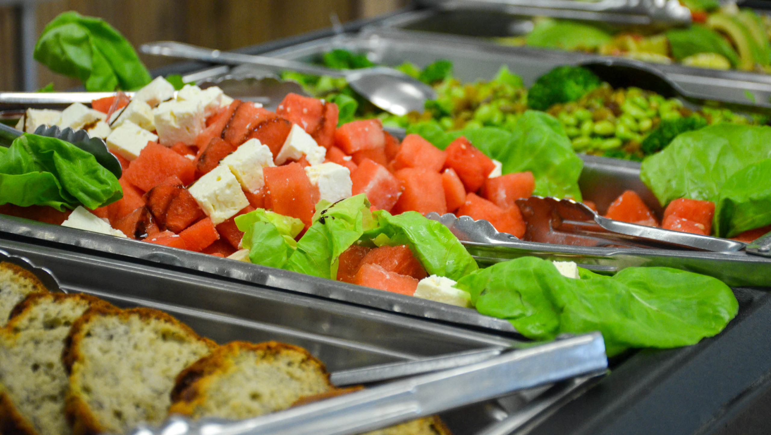 Buffet of salad and bread